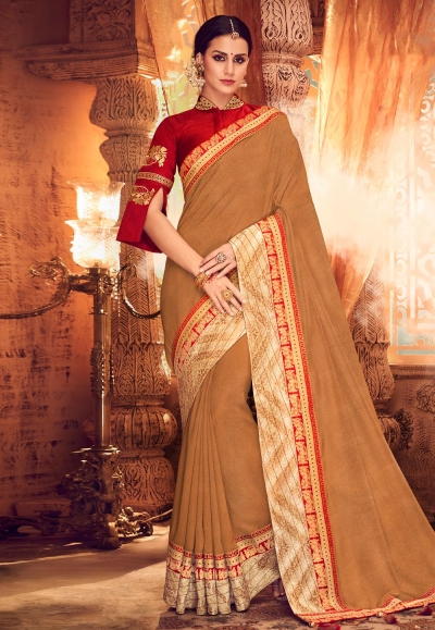 Beige satin festival wear saree  1915